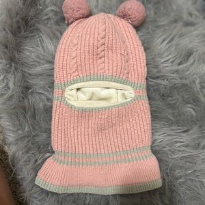 Pink Knit Kids Balaclava with Pom Poms